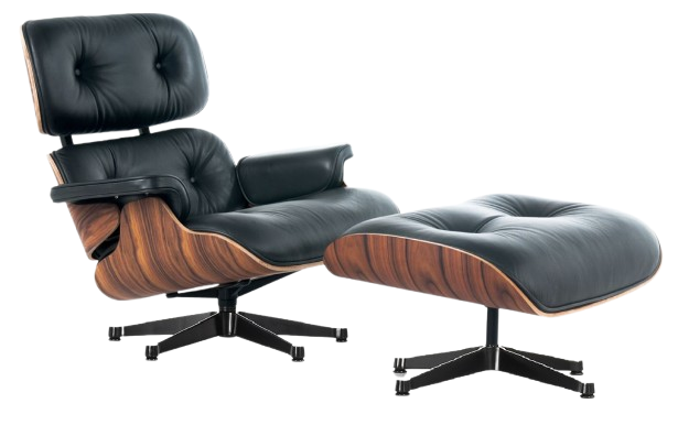 Mid-Century Lounge Chair & Ottoman Black Leather