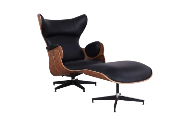 'The Icon' Mid Century Lounge Chair + Ottoman Black Leather