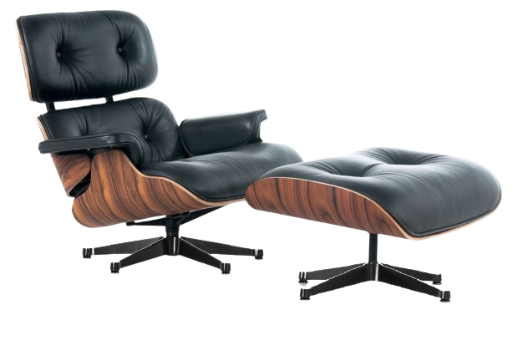 Mid-Century Lounge Chair & Ottoman Black Leather